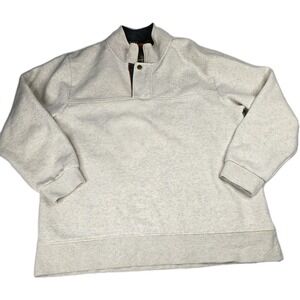 Orvis Fleece‎ Fly Pullover Sweater 1/4 Zip Snap Long Sleeve Beige Men's Medium